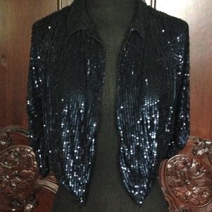 NWT FREE PEOPLE CROPPED BLUE SEQUIN JACKET, SIZE S